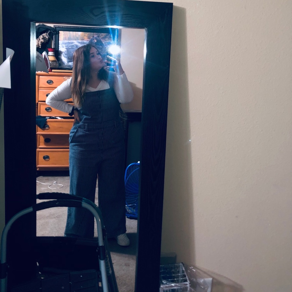 Blue and White striped overalls